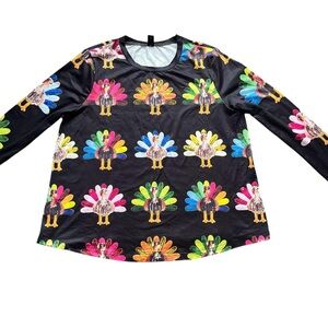 SHEIN Black Turkey Print Long Sleeve Shirt